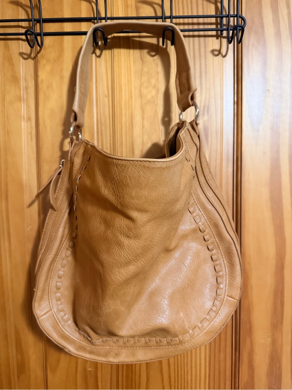 Caramel Tan Leather Shoulder Hobo Bag